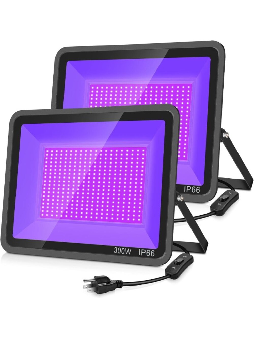 2 Pack 300W LED Black Light Flood Lights - Waterproof Neon Glow for Parties
